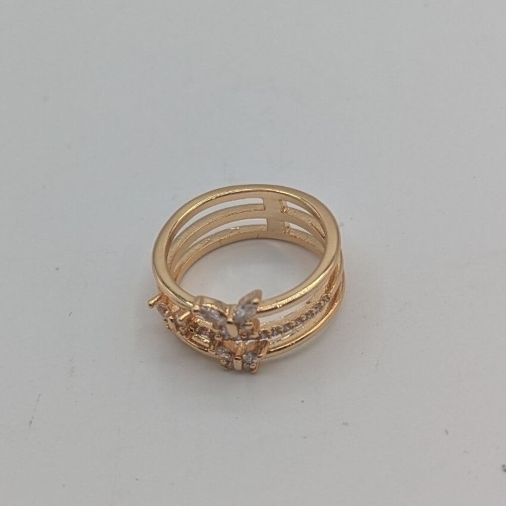 Gold Tone Triple Row Butterfly Crystal Band Ring Size 8 Whimsical Fairycore